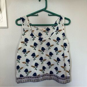 Anokhi White Floral 100% Cotton Tank Top size Medium